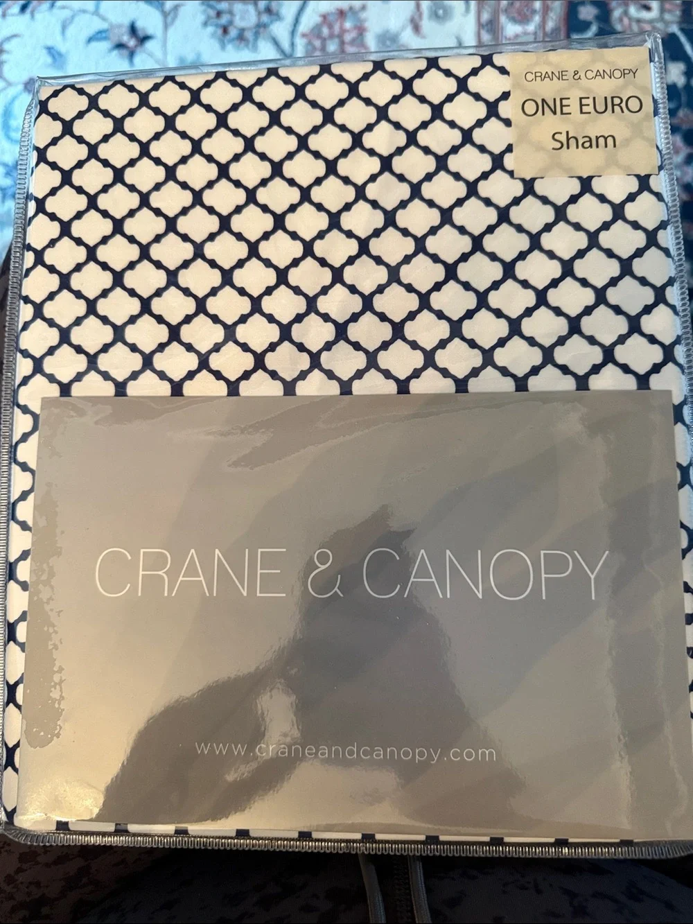 Crane & Canopy One Euro Sham - Navy Trellis on White